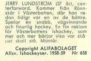 1958-59 Alfa Ishockey (Swedish) #658 Jerry Lundstrom Back