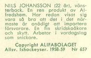 1958-59 Alfa Ishockey (Swedish) #659 Nils Johansson Back
