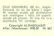 1958-59 Alfa Ishockey (Swedish) #663 Olle Granberg Back