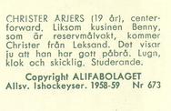 1958-59 Alfa Ishockey (Swedish) #673 Christian Arjes Back