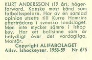 1958-59 Alfa Ishockey (Swedish) #675 Kurt Andersson Back