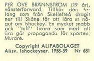 1958-59 Alfa Ishockey (Swedish) #681 Per Ove Brannstrom Back