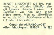 1958-59 Alfa Ishockey (Swedish) #682 Bengt Lindqvist Back