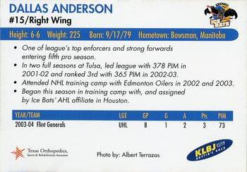 2004-05 Austin Ice Bats (CHL) #NNO Dallas Anderson Back