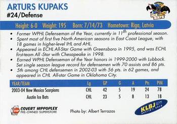 2004-05 Austin Ice Bats (CHL) #NNO Arturs Kupaks Back