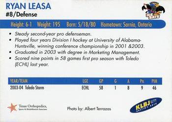 2004-05 Austin Ice Bats (CHL) #NNO Ryan Leasa Back
