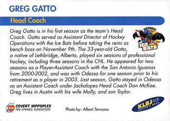 2004-05 Austin Ice Bats (CHL) #NNO Greg Gatto Back
