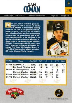 1998-99 Q-Cards Hampton Roads Admirals (ECHL) #19 Dan Ceman Back