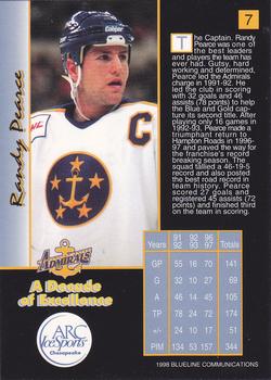 1998-99 Q-Cards Hampton Roads Admirals (ECHL) 10th Anniversary #7 Randy Pearce Back