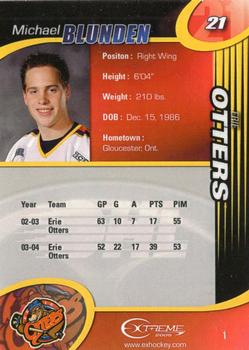 2004-05 Extreme Erie Otters (OHL) #1 Mike Blunden Back