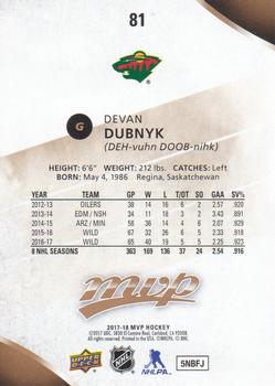 2017-18 Upper Deck MVP #81 Devan Dubnyk Back