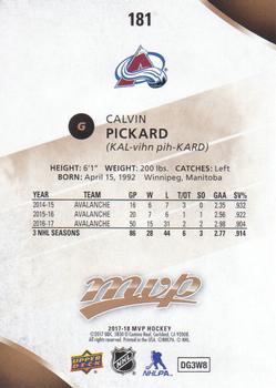 2017-18 Upper Deck MVP #181 Calvin Pickard Back