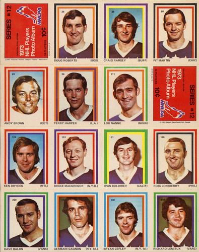 1972-73 Eddie Sargent NHL Players Stickers - Sheets #12 Series #12 Front