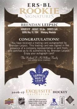 2016-17 Upper Deck Ice - 2016-17 Upper Deck Exquisite Collection Rookie Signatures #ERS-BL Brendan Leipsic Back