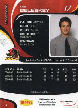 2007-08 Extreme Belleville Bulls (OHL) #3 Matt Beleskey Back