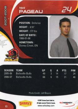 2007-08 Extreme Belleville Bulls (OHL) #13 Nick Pageau Back