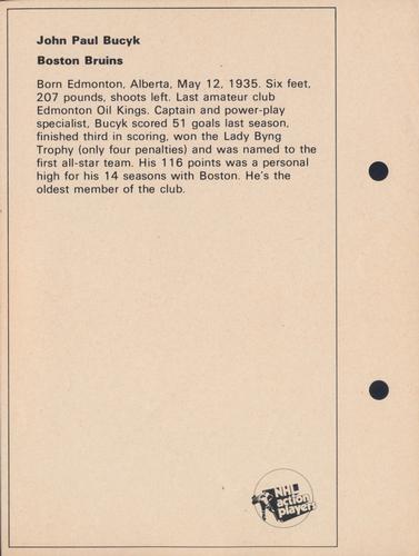 1971-72 Toronto Sun NHL Action Players #NNO John Paul Bucyk Back