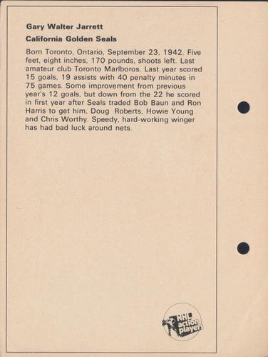 1971-72 Toronto Sun NHL Action Players #NNO Gary Walter Jarrett Back
