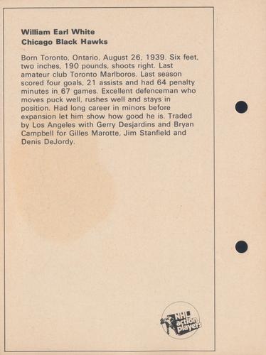 1971-72 Toronto Sun NHL Action Players #NNO William Earl White Back
