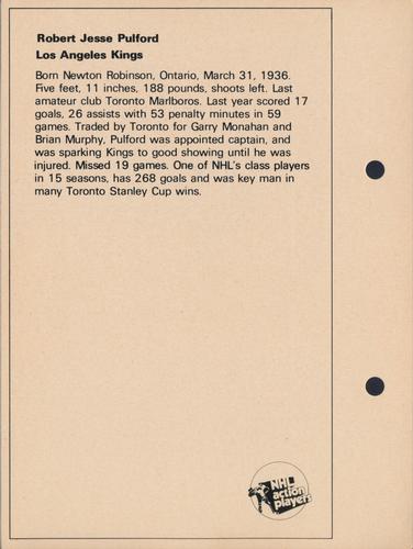 1971-72 Toronto Sun NHL Action Players #NNO Robert Jesse Pulford Back