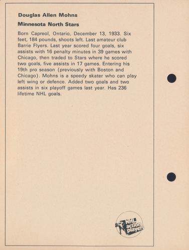 1971-72 Toronto Sun NHL Action Players #NNO Douglas Allen Mohns Back