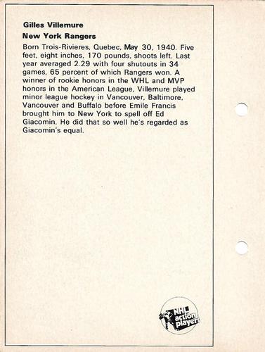 1971-72 Toronto Sun NHL Action Players #NNO Gilles Villemure Back