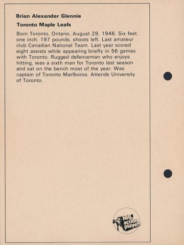 1971-72 Toronto Sun NHL Action Players #NNO Brian Glennie Back