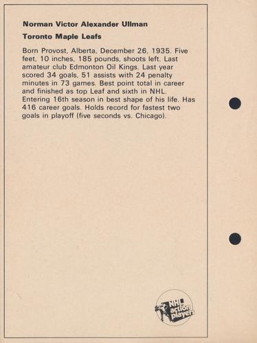 1971-72 Toronto Sun NHL Action Players #NNO Norm Ullman Back