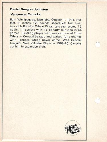 1971-72 Toronto Sun NHL Action Players #NNO Danny Johnson Back
