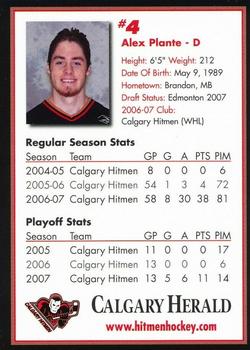 2007-08 Husky/Mohawk/Calgary Herald Calgary Hitmen (WHL) #NNO Alex Plante Back