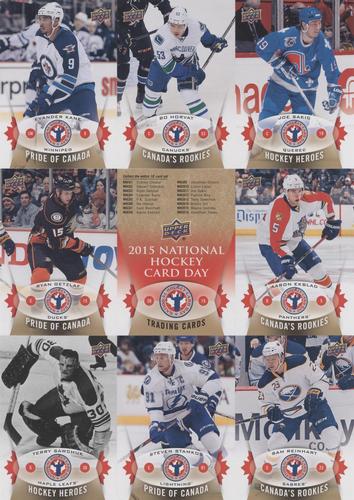 2015 Upper Deck National Hockey Card Day Canada - Sheets #NNO Evander Kane / Bo Horvat / Joe Sakic / Ryan Getzlaf / Checklist / Aaron Ekblad / Terry Sawchuk / Steven Stamkos / Sam Reinhart Front