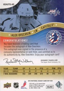 2013 Upper Deck National Hockey Card Day USA - Autographs #HDAUTO-AO Alex Ovechkin Back