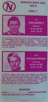 1978-79 Cloverleaf Dairy Minnesota North Stars #2 Fred Barrett / Per-Olov Brasar Front