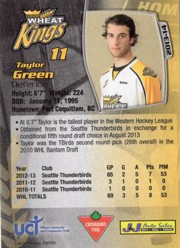 2013-14 Aaron's Brandon Wheat Kings (WHL) #NNO Taylor Green Back