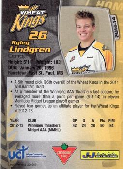 2013-14 Aaron's Brandon Wheat Kings (WHL) #NNO Ryley Lindgren Back