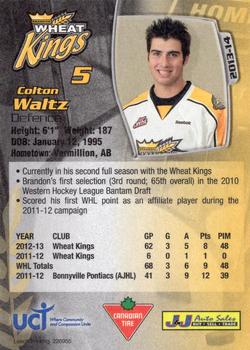 2013-14 Aaron's Brandon Wheat Kings (WHL) #NNO Colton Waltz Back