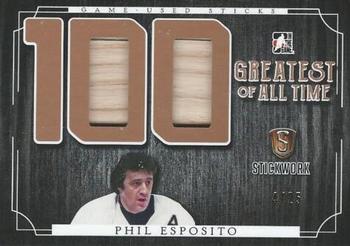 2017 Leaf In The Game Stickwork - 100 Greatest of All-Time Relics #GAT-54 Phil Esposito Front