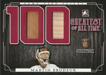 2017 Leaf In The Game Stickwork - 100 Greatest of All-Time Relics - Red #GAT-42 Martin Brodeur Front