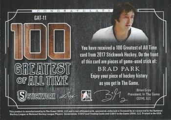 2017 Leaf In The Game Stickwork - 100 Greatest of All-Time Relics - Platinum #GAT-11 Brad Park Back
