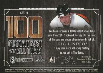 2017 Leaf In The Game Stickwork - 100 Greatest of All-Time Relics - Platinum #GAT-19 Eric Lindros Back