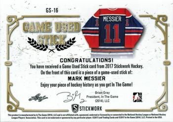 2017 Leaf In The Game Stickwork - Game-Used Stick Relics - Platinum #GS-16 Mark Messier Back