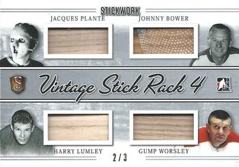 2017 Leaf In The Game Stickwork - Vintage Stick Rack 4 Relics - Silver #VSR-02 Jacques Plante / Johnny Bower / Harry Lumley / Gump Worsley Front