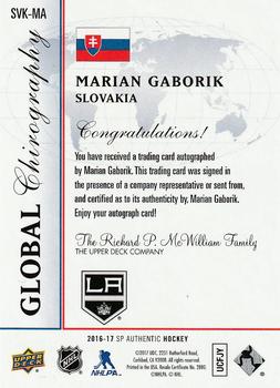 2016-17 SP Authentic - Global Chirography #SVK-MA Marian Gaborik Back