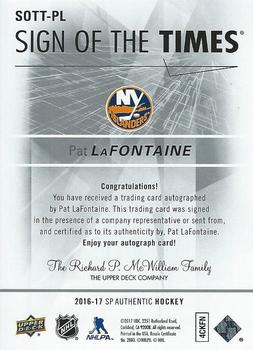 2016-17 SP Authentic - Sign of the Times #SOTT-PL Pat LaFontaine Back