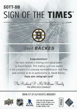 2016-17 SP Authentic - Sign of the Times Inscriptions #SOTT-DB David Backes Back