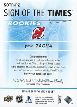 2016-17 SP Authentic - Sign of the Times Rookies #SOTR-PZ Pavel Zacha Back