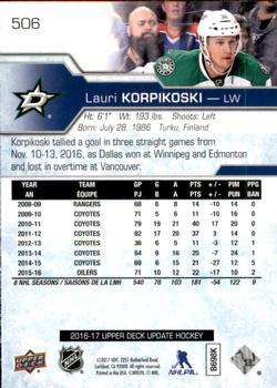 2016-17 SP Authentic - 2016-17 Upper Deck Update #506 Lauri Korpikoski Back