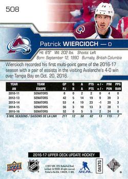 2016-17 SP Authentic - 2016-17 Upper Deck Update #508 Patrick Wiercioch Back