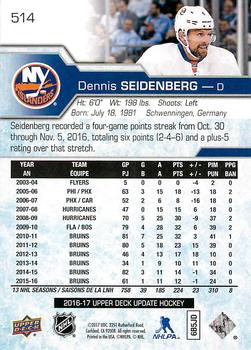 2016-17 SP Authentic - 2016-17 Upper Deck Update #514 Dennis Seidenberg Back