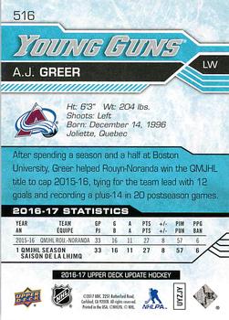 2016-17 SP Authentic - 2016-17 Upper Deck Update #516 A.J. Greer Back